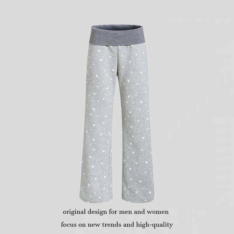 Women's lounge pants with wide leg, high ribbed waistband and star print Mune Fashion