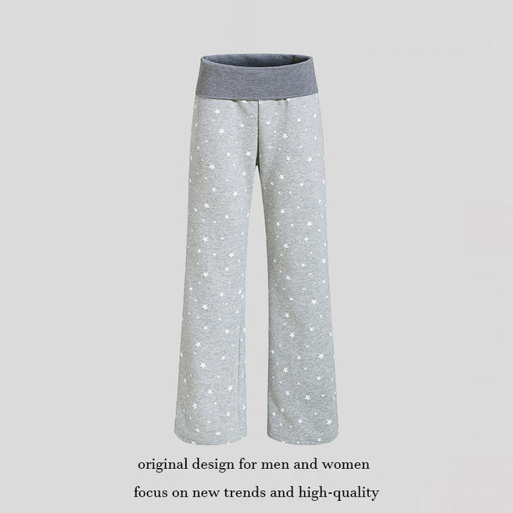 Women's lounge pants with wide leg, high ribbed waistband and star print Mune Fashion