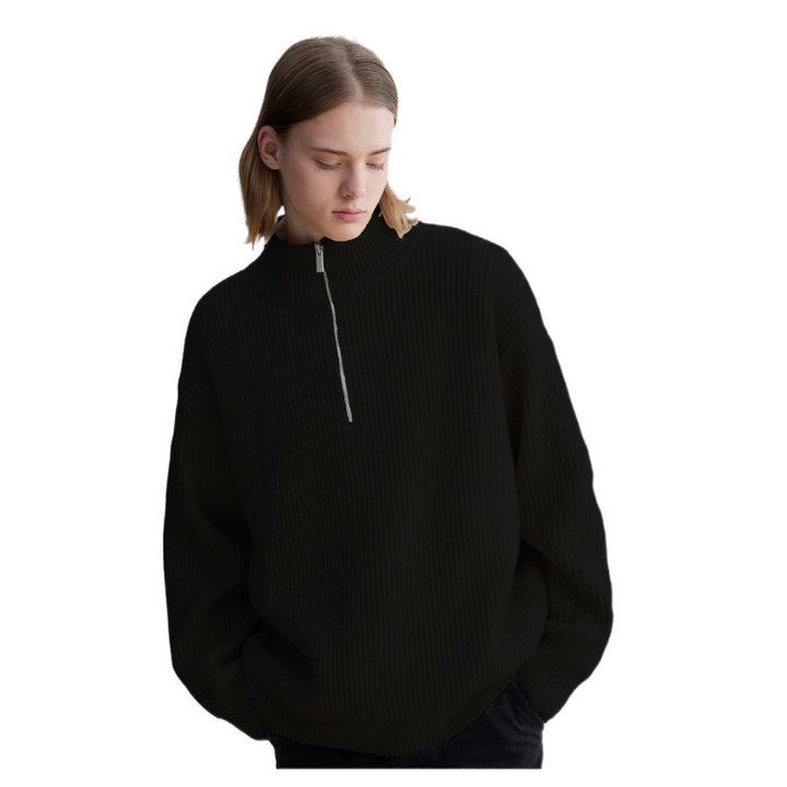 Men's Oversized Ribbed Half-Zip Sweater with Stand-Up Collar Mune Fashion
