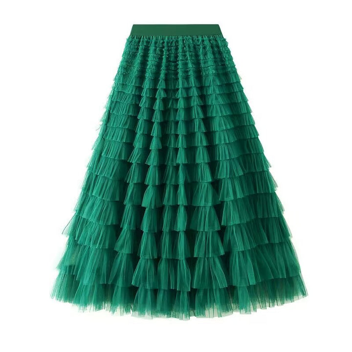 Women's layered tulle midi skirt with elastic waistband and ruffles Mune Fashion