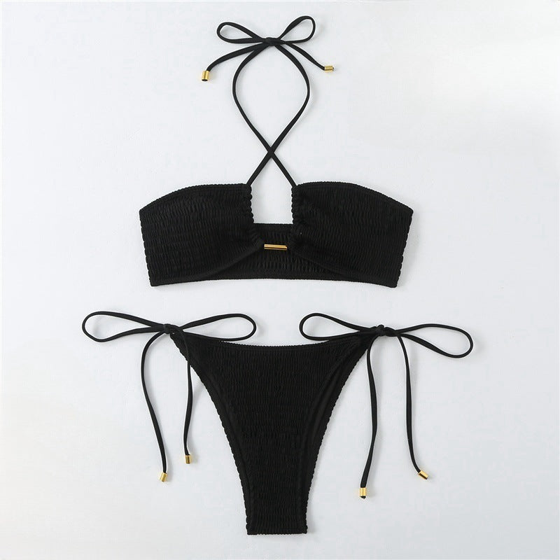 Women's bikini set with ruched bandeau top and high-cut briefs Mune Fashion