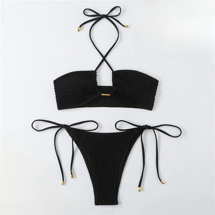 Women's bikini set with ruched bandeau top and high-cut briefs Mune Fashion