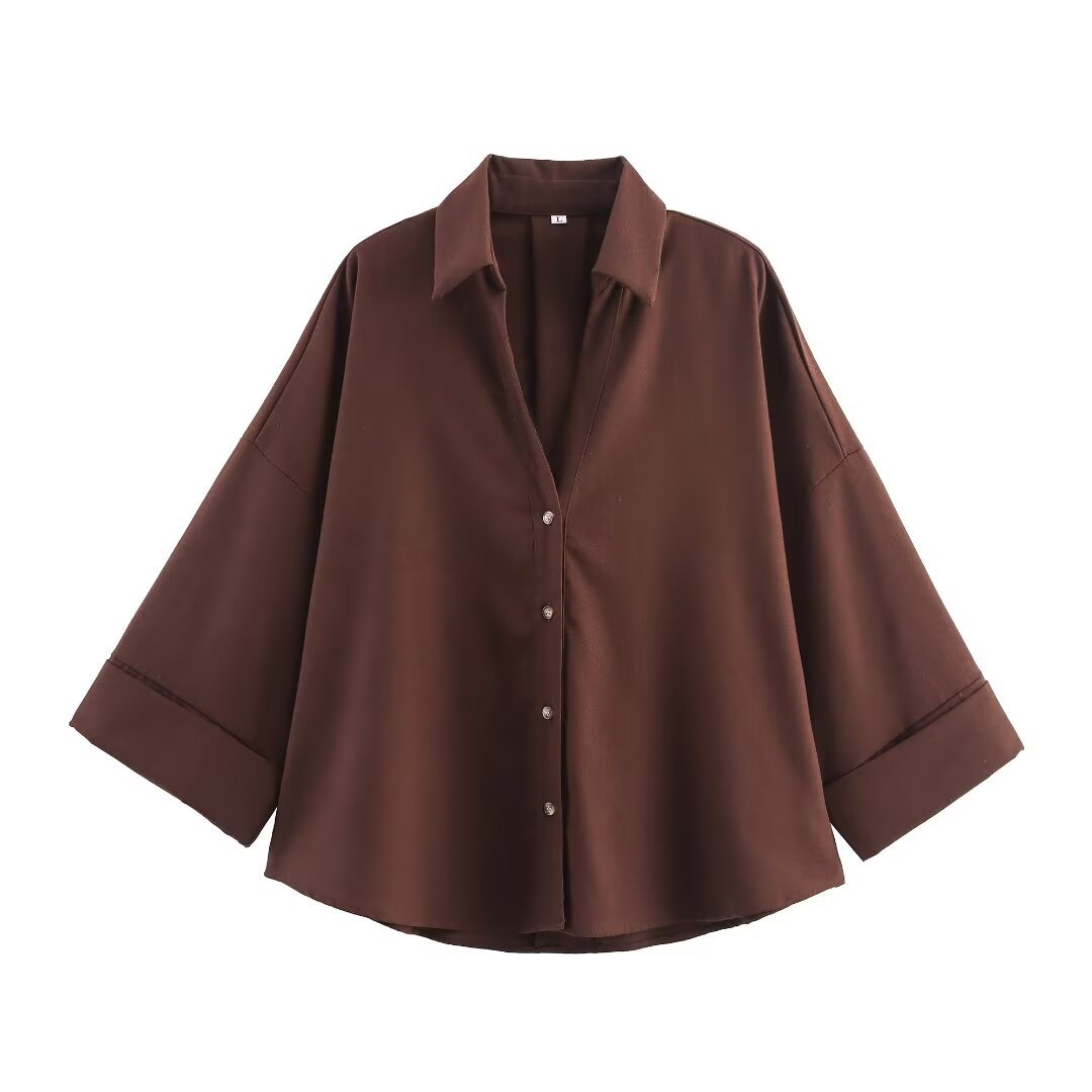 Women's relaxed oversized shirt blouse with wide collar and three-quarter sleeves Mune Fashion