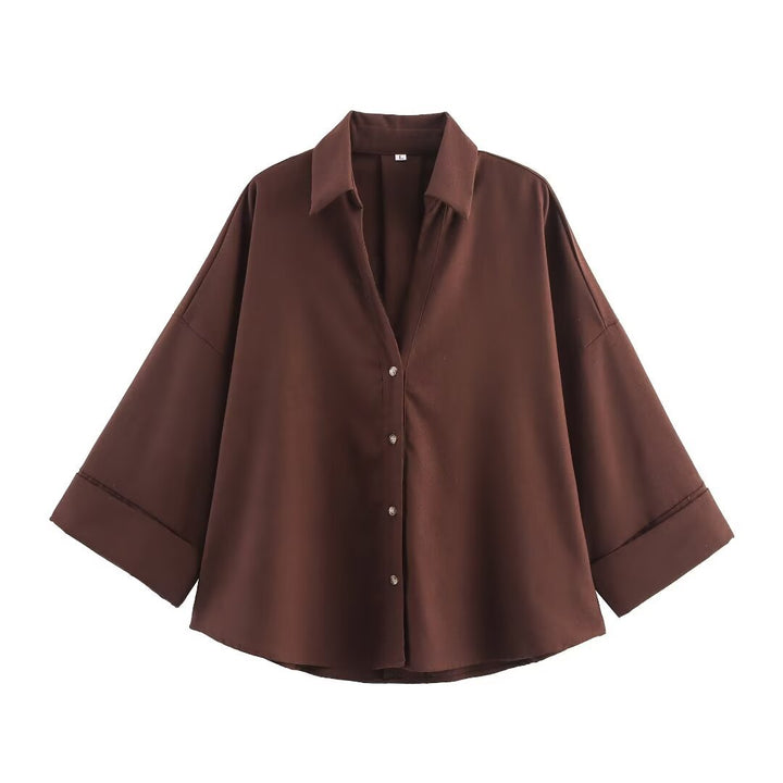 Women's relaxed oversized shirt blouse with wide collar and three-quarter sleeves Mune Fashion