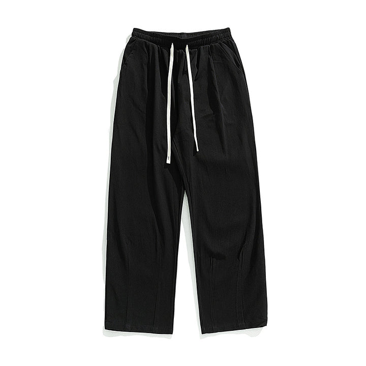 Unisex Lightweight Linen Look Lounge Pants with Elastic Waistband, Straight Palazzo Cut and Contrasting Drawstring Mune Fashion