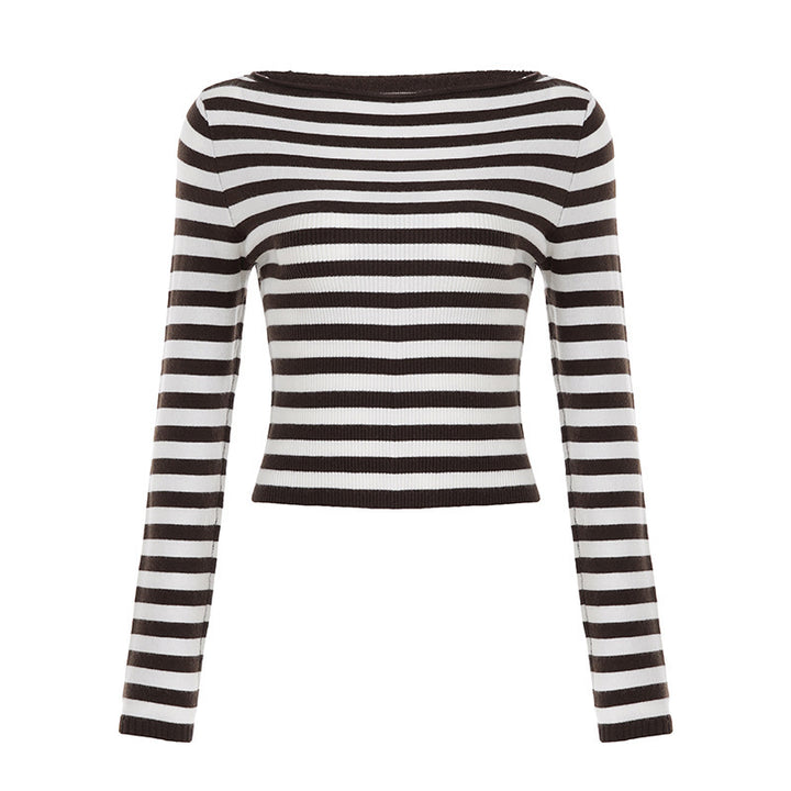 Women's Maritime Ribbed Cropped Top with Boat Neck Mune Fashion