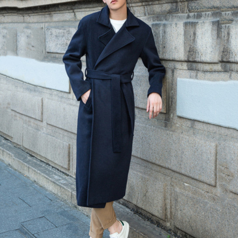Men's Maxilength Wool Blend Overcoat with Minimalist Silhouette and Concealed Button Placket Mune Fashion