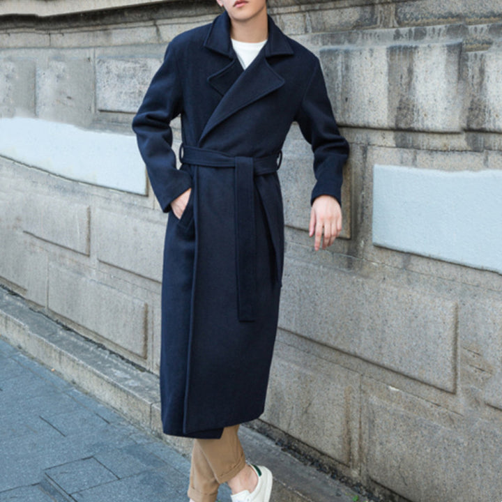 Men's Maxilength Wool Blend Overcoat with Minimalist Silhouette and Concealed Button Placket Mune Fashion