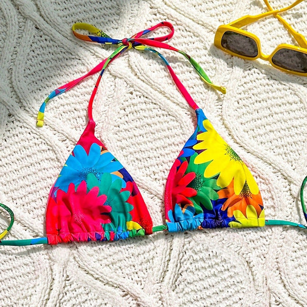 Women Triangle Bikini with Floral Ruffle Design Mune Fashion