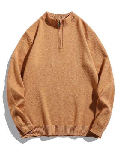 Men's fine-knit half-zip pullover in merino look with stand-up collar and ribbed cuffs Mune Fashion