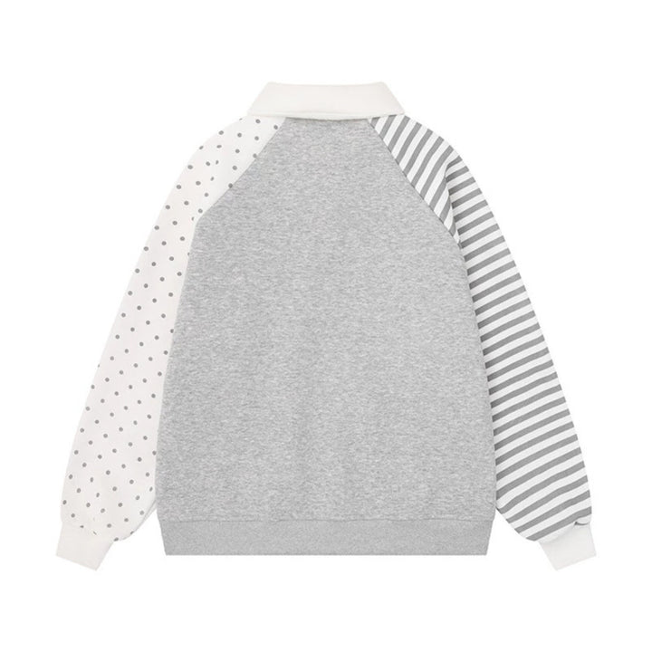 Women's Long Sleeve Polo Sweatshirt in Patchwork Style with Contrasting Sleeves and Star Applications Mune Fashion