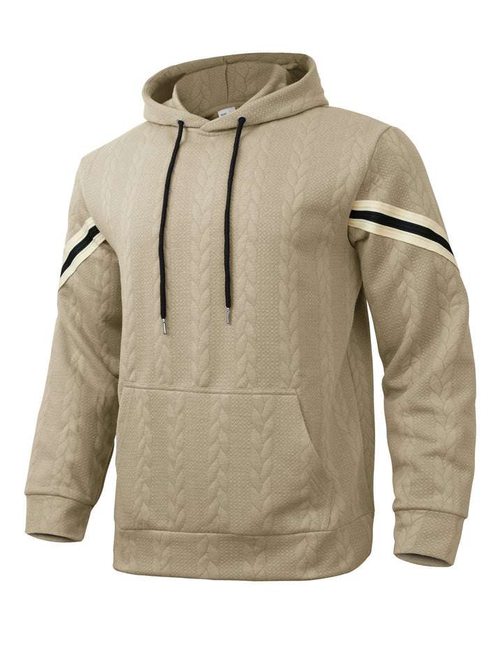 Men's Cable Knit Hoodie with Kangaroo Pocket and Contrast Stripes Mune Fashion