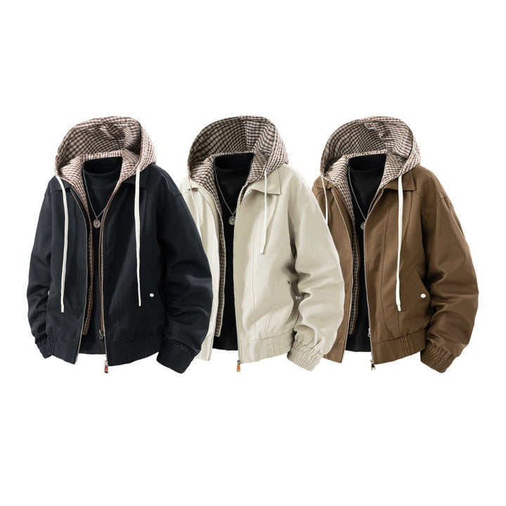 Men's windproof hooded jacket in layered look with striped lining and elastic hem Mune Fashion