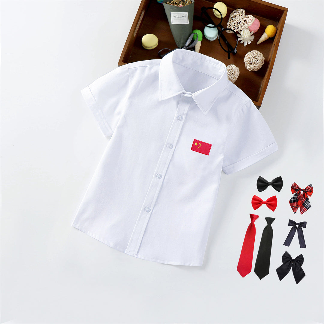 Ladies short sleeve shirt with elegant appliqué Mune Fashion