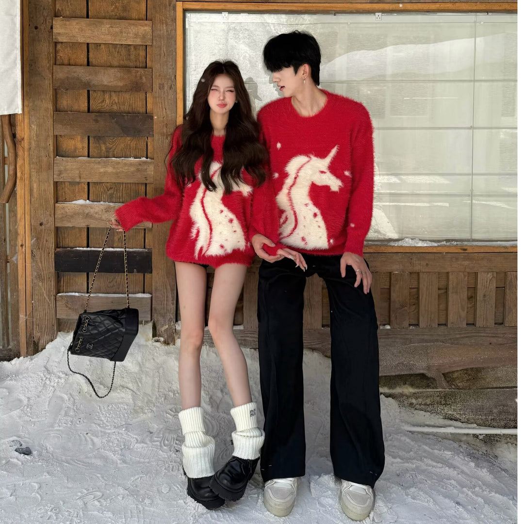 Ladies Cozy Chunky Knit Sweater with Unicorn Motif Mune Fashion