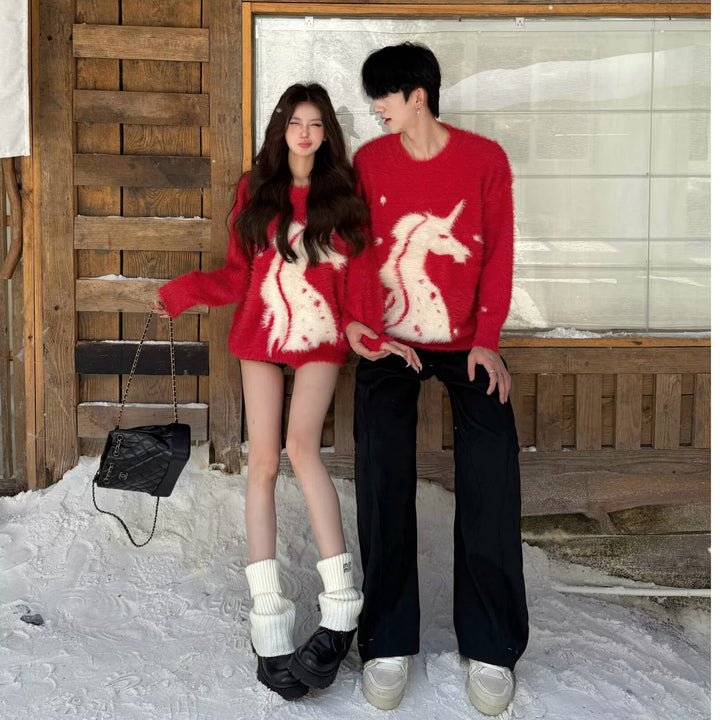 Ladies Cozy Chunky Knit Sweater with Unicorn Motif Mune Fashion