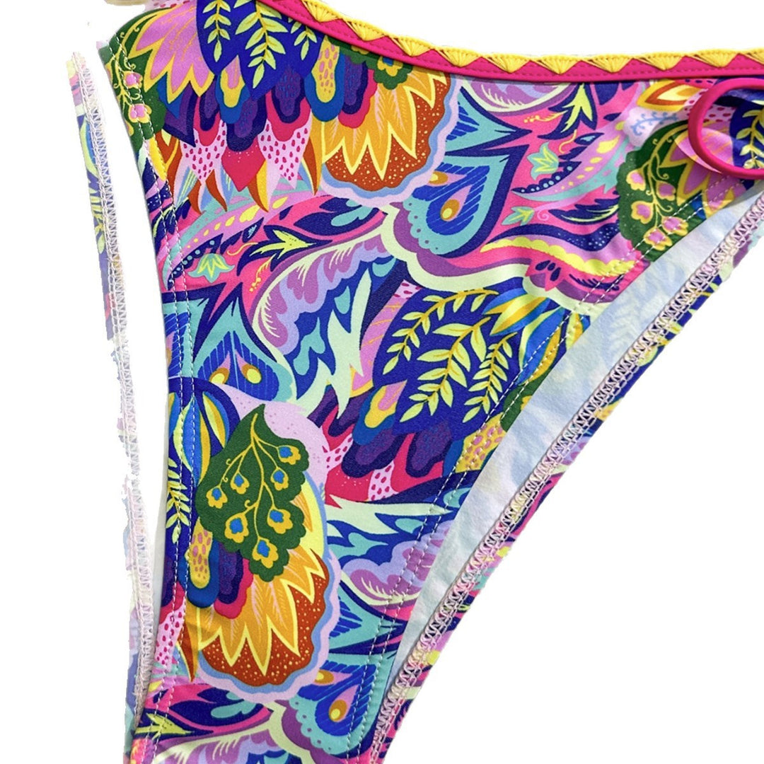 Women Triangle Bikini with Colorful Pattern and Playful Ties Mune Fashion
