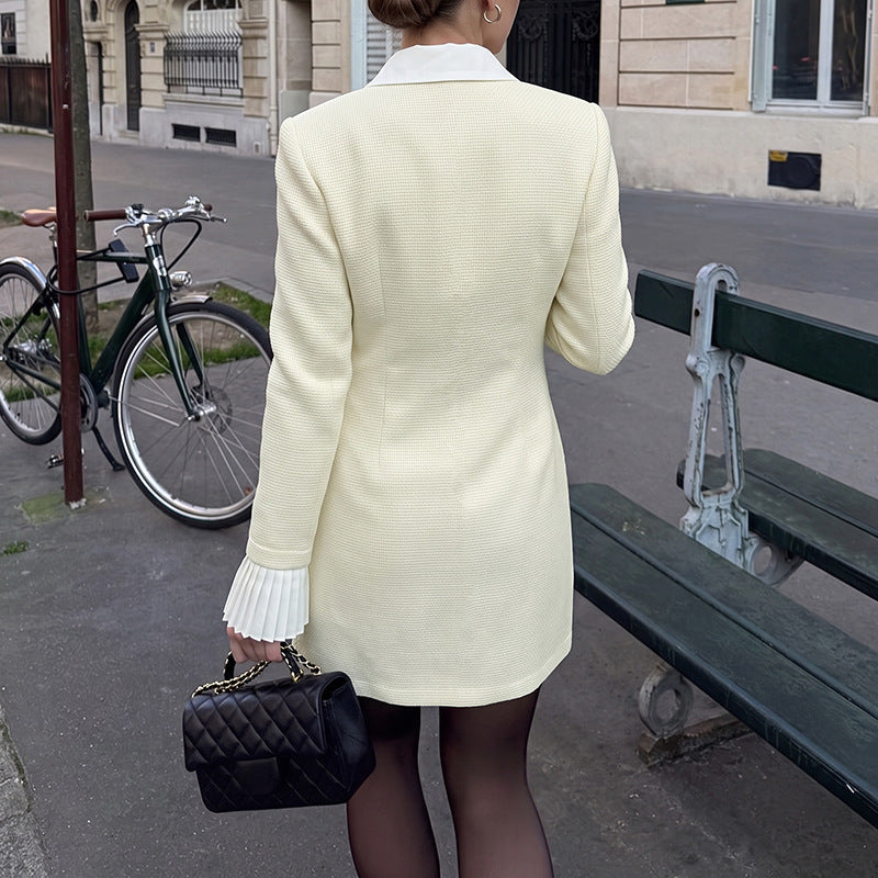 Women's Tailored Short Dress with Asymmetrical Button Placket, Shirt Collar, and Pleated Cuffs Mune Fashion
