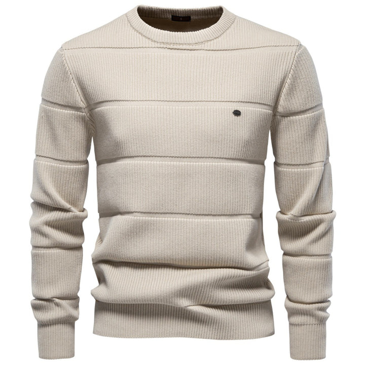Men's Knitted Round Neck Sweater with Quilted Look and Ribbed Cuffs Mune Fashion