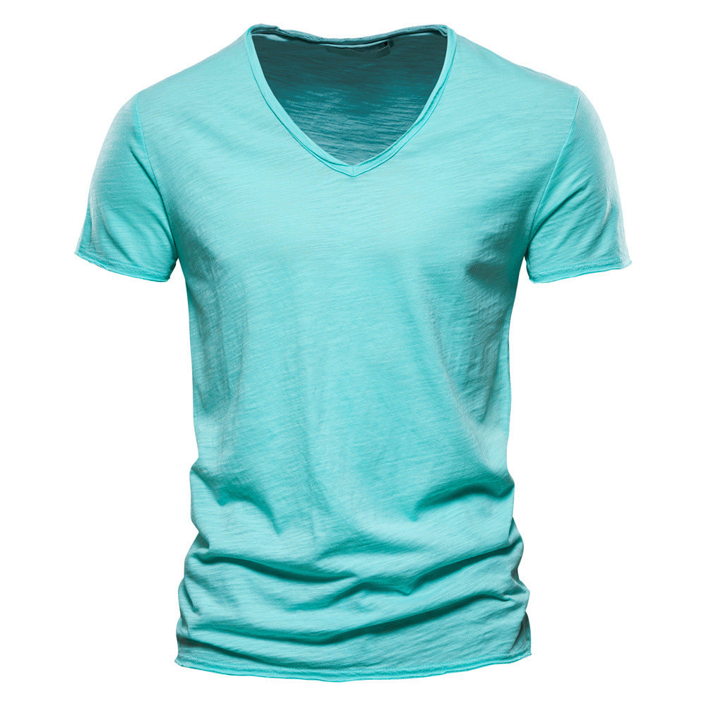 Men's light cotton jersey short-sleeve shirt with V-neck and slim fit Mune Fashion