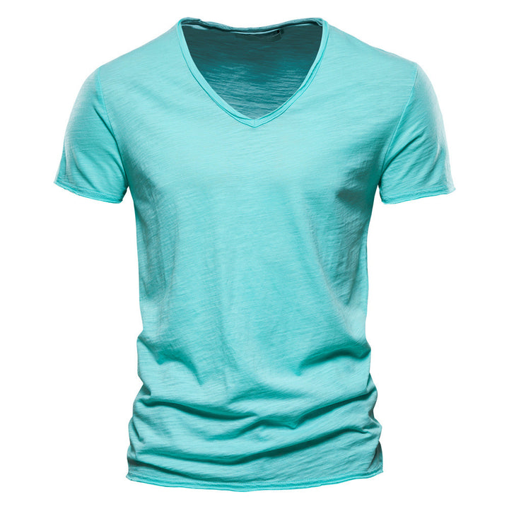 Men's light cotton jersey short-sleeve shirt with V-neck and slim fit Mune Fashion