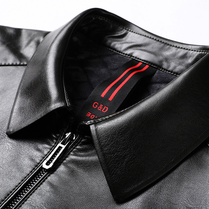 Men's Smooth Faux Leather Zip Jacket in Shirt Collar Style with Minimalist Seam Design Mune Fashion