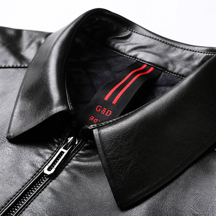 Men's Smooth Faux Leather Zip Jacket in Shirt Collar Style with Minimalist Seam Design Mune Fashion