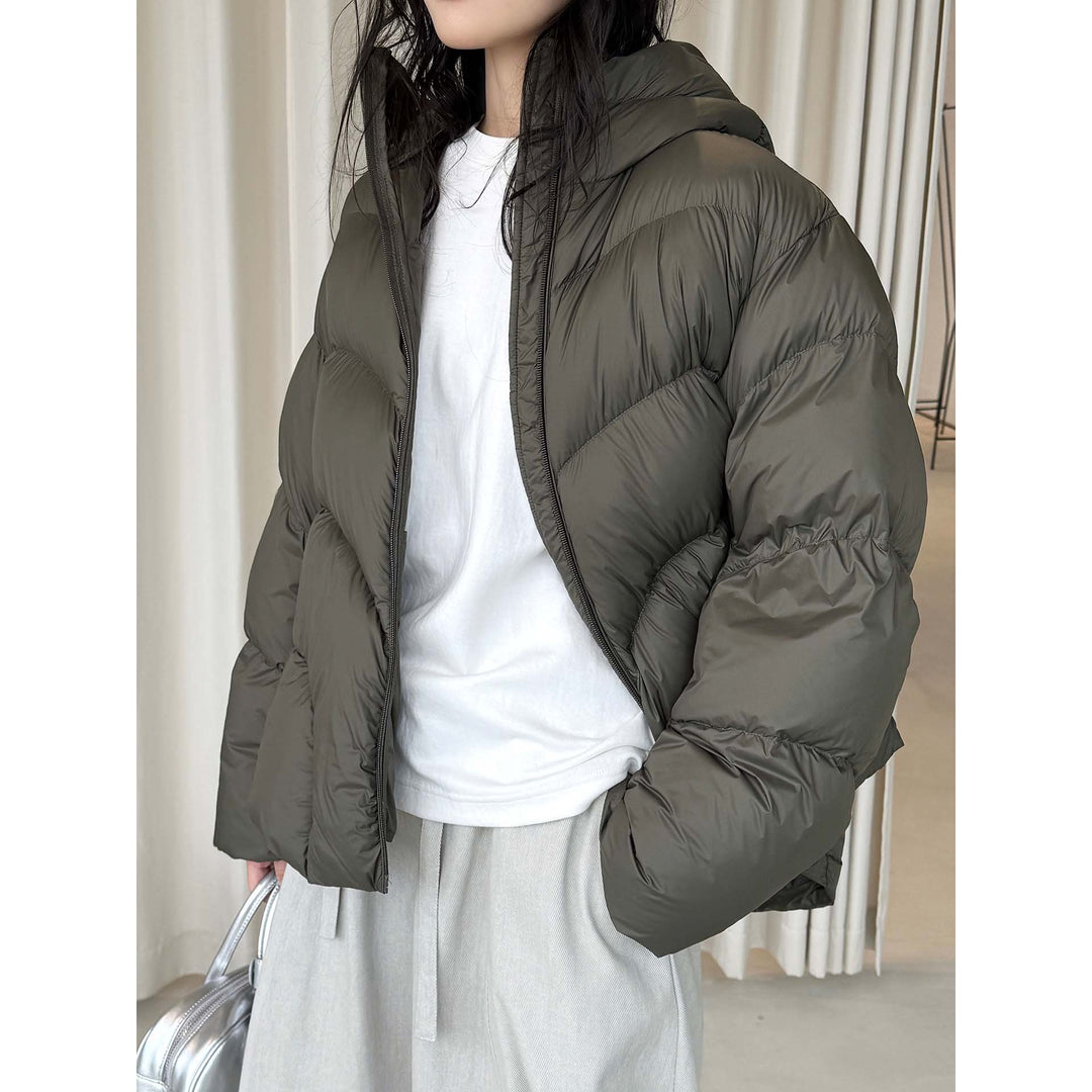 Women Short Cut Puffer Jacket with Hood, Insulating Filling and Waist Detail Mune Fashion