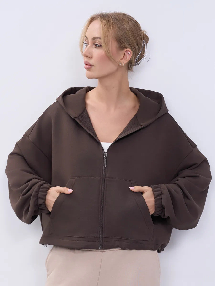 Women's Fashionable Cropped Zip Hoodie Mune Fashion