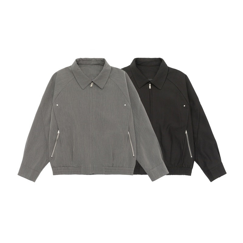 Men's Boxy Transitional Jacket with Shirt Collar, Raglan Sleeves, and Zipper Pockets Mune Fashion
