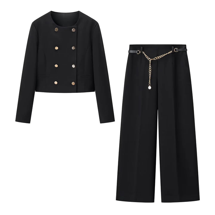 Women's loosely cut high-waist trousers with crease and removable jewelry chain belt Mune Fashion