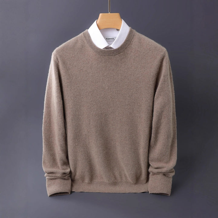 Men's Fine Round Neck Knit Sweater in Cashmere Look with Ribbed Cuffs Mune Fashion