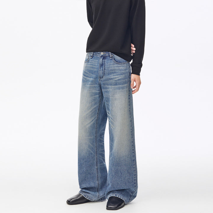 Men's Extra Wide Vintage Denim Baggy Jeans with Low Crotch and Extended Hem Mune Fashion