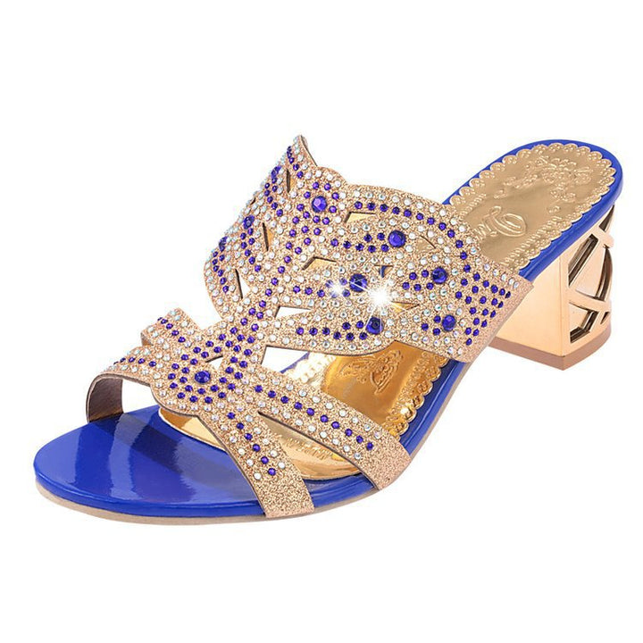 Women's embellished sandal with mid-height block heel and sparkling rhinestone trim Mune Fashion