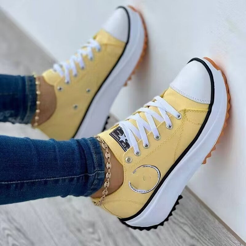 Women's Platform Canvas Sneakers with Reinforced Toe Cap, Textured Rubber Sole and Padded Shaft Mune Fashion