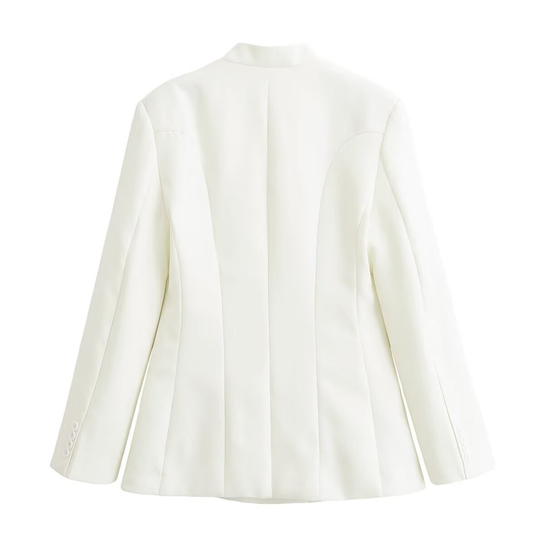Women's asymmetrical buttoned short blazer with stand-up collar and patch pockets Mune Fashion