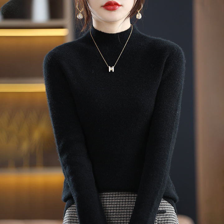 Women's Slim Short Roll Neck Sweater in Cozy Cashmere Look with Fine Rib Structure Mune Fashion