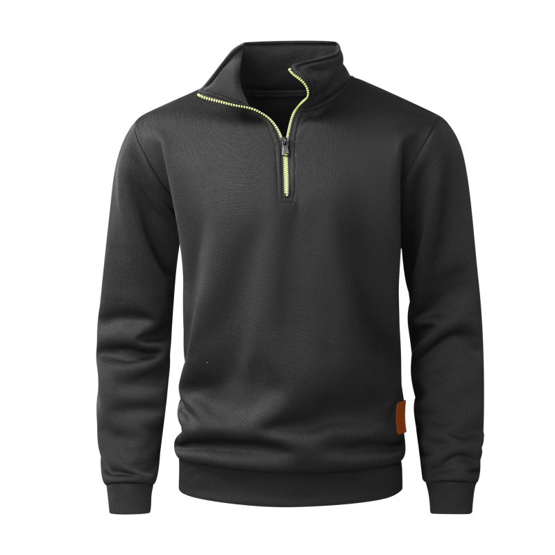 Men's Half Zip Fleece Pullover with Stand-up Collar, Melange Structure & Elastic Cuffs Mune Fashion