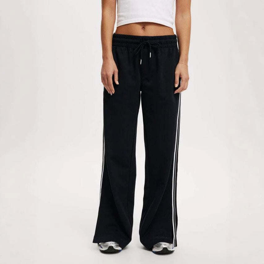 Women's Loose Jogging Pants with Drawstring, Elastic Waistband & Side Contrast Stripes Mune Fashion