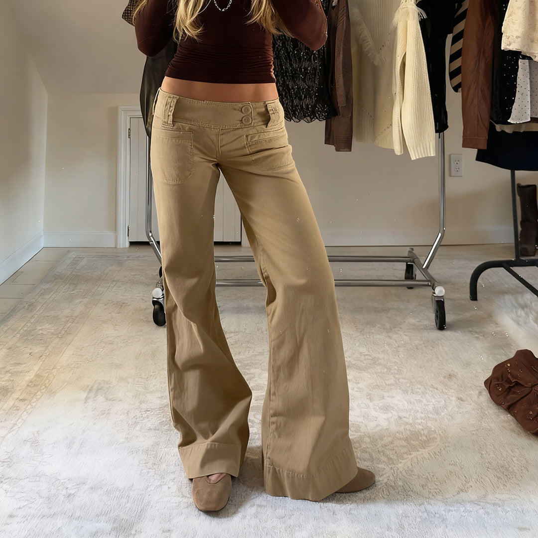 Women's nan high waist flared trousers with wide leg, high waist and belt loops Mune Fashion