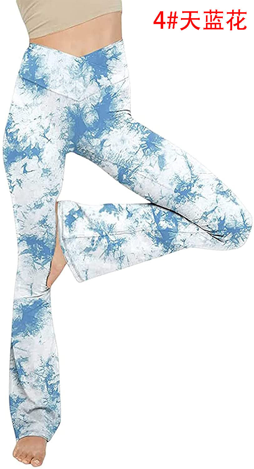 Women's mid-rise yoga pants with crossover waistband and flared hem with slit Mune Fashion