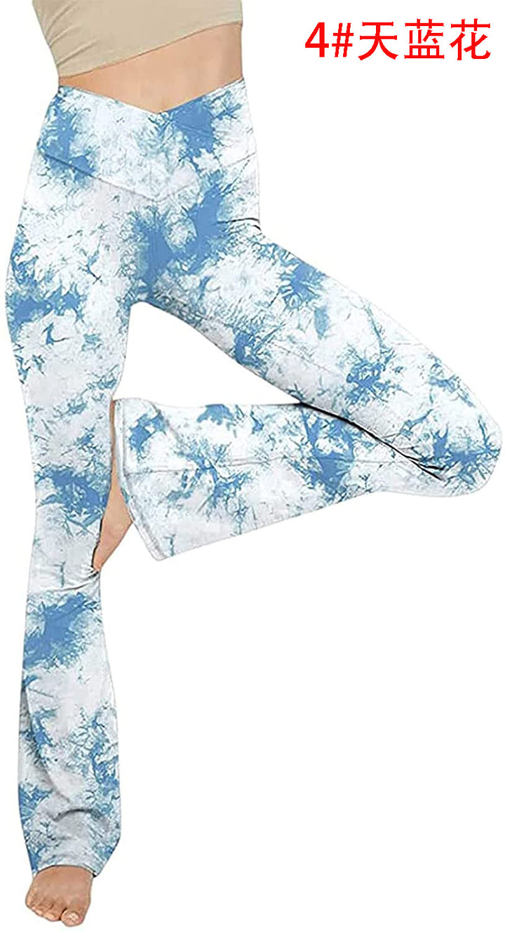 Women's mid-rise yoga pants with crossover waistband and flared hem with slit Mune Fashion