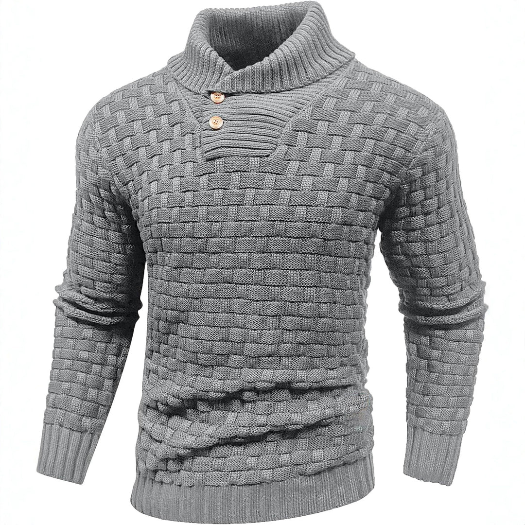 Men's chunky knit sweater with high roll neck, button placket and basket knit Mune Fashion