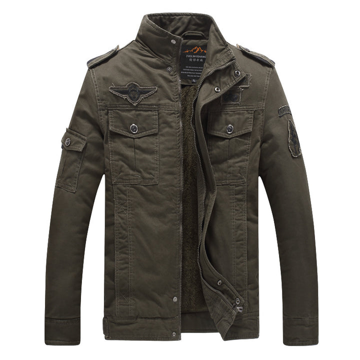 Men's canvas field jacket with Sherpa lining, utility pockets, and stand-up collar Mune Fashion
