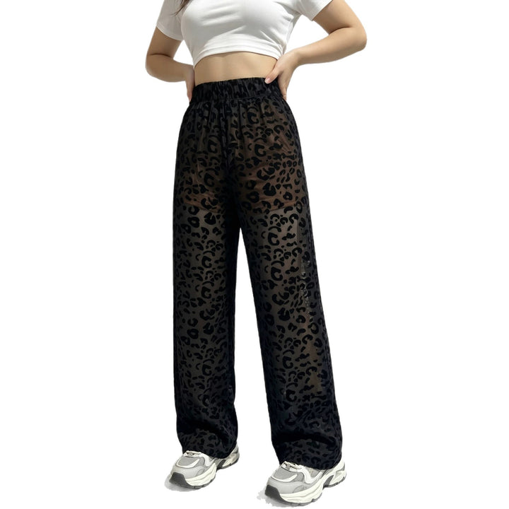 Women's loose leopard print beach and leisure pants with elastic waistband Mune Fashion