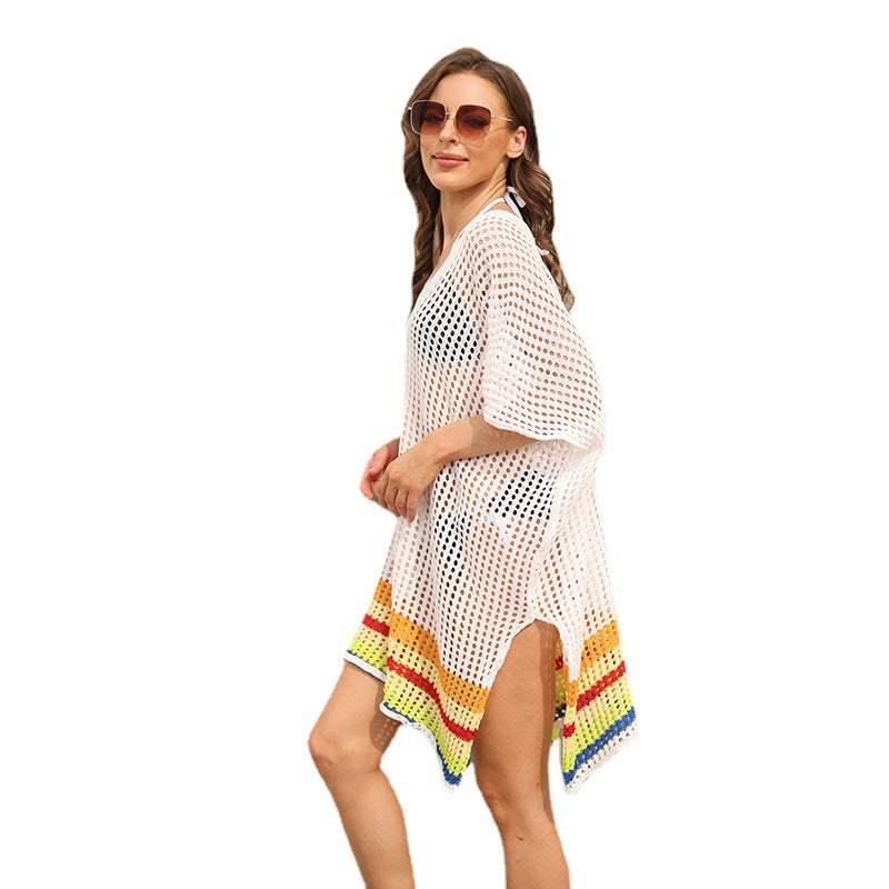 Women airy crochet beach cover-up with colorful accents Mune Fashion
