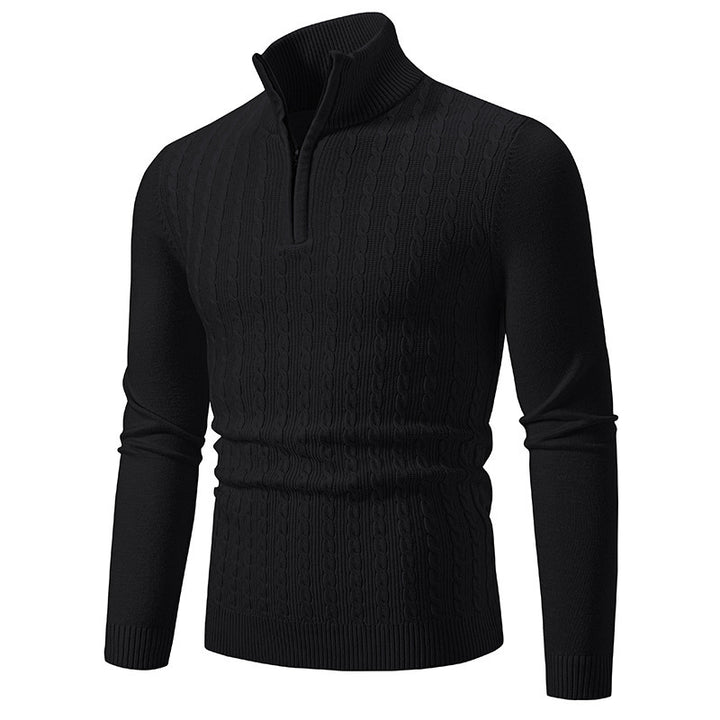 Men's cable knit pullover with stand-up collar and half zip Mune Fashion