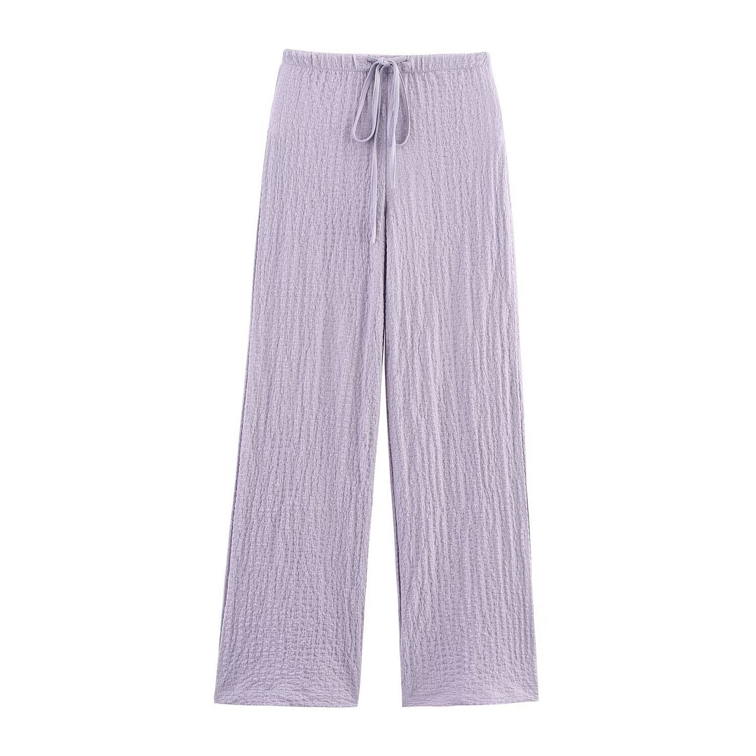 Women's lightweight crinkle lounge pants with wide leg and drawstring Mune Fashion