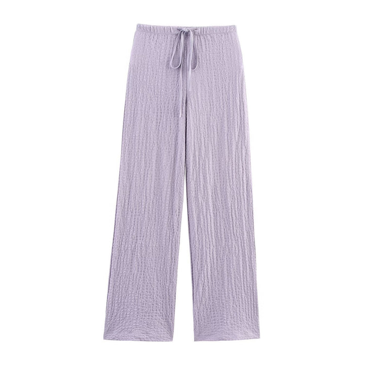 Women's lightweight crinkle lounge pants with wide leg and drawstring Mune Fashion