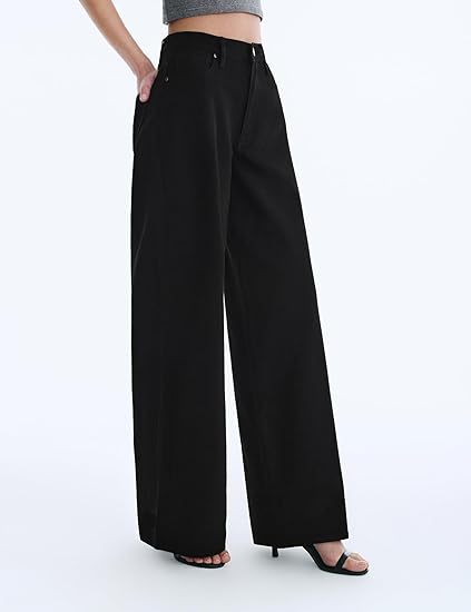 Ladies Wide High-Waist Pants with Flowing Leg Cut Mune Fashion
